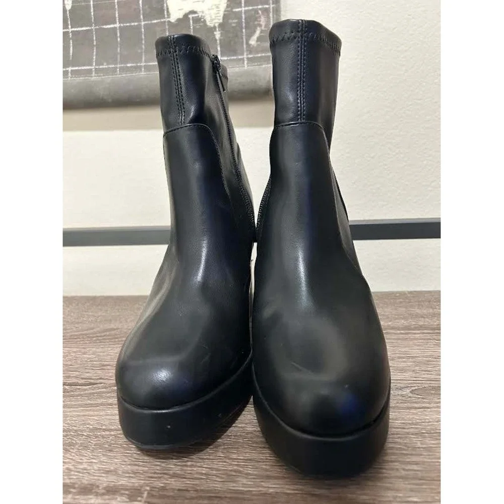 House of Harlow 1960 Womens Black Platform Block Heel Ankle Boots Size 8.5 Y2K